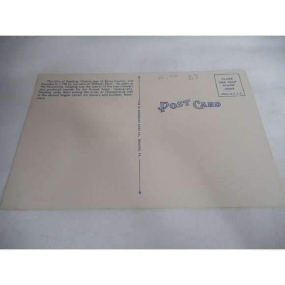 Vintage 1950s Linen Postcard Greetings From Reading Pennsylvania Berks County - Picture 2 of 3